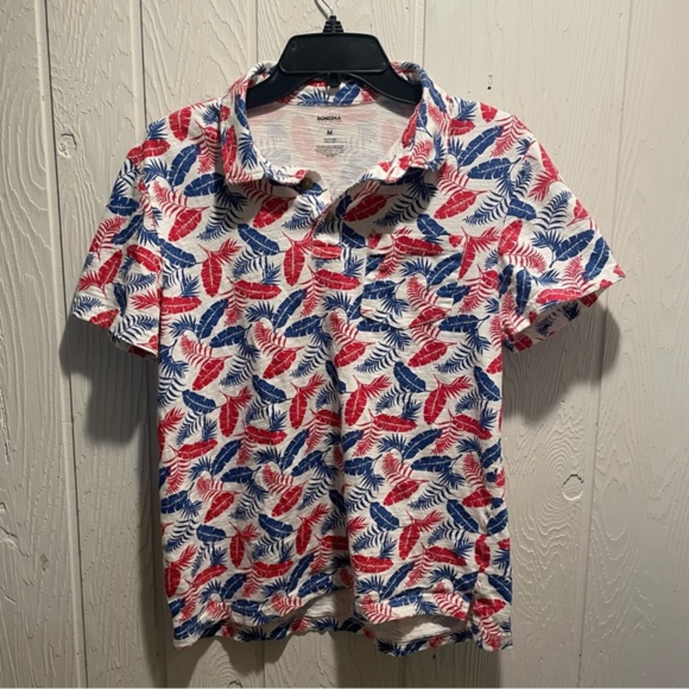 Sonoma Red White & Blue Leaves Polo